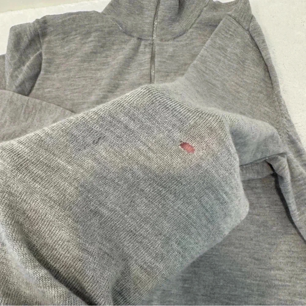 J. Crew mens L Large light gray 100% merino wool 1/4 zip pullover sweater